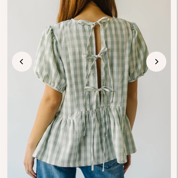 Gingham Puff Sleeve Blouse in Sage - Picture 5 of 8